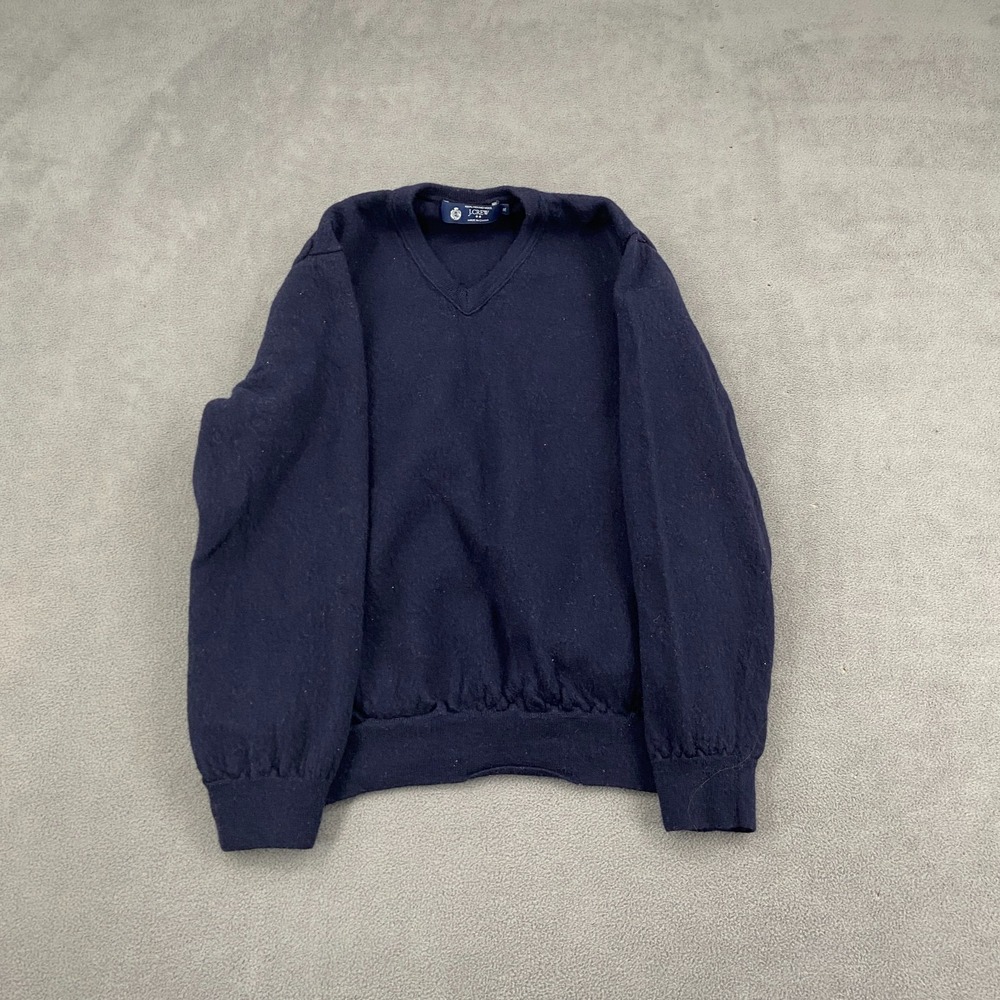 J Crew Sweater‎ Sz XL Navy Blue Merino Wool Tight Knit Ribbed V NecK Winter